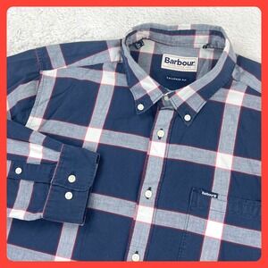 Barbour‎ Tailored Fit Shirt Men's LARGE Blue Long Sleeve Cotton